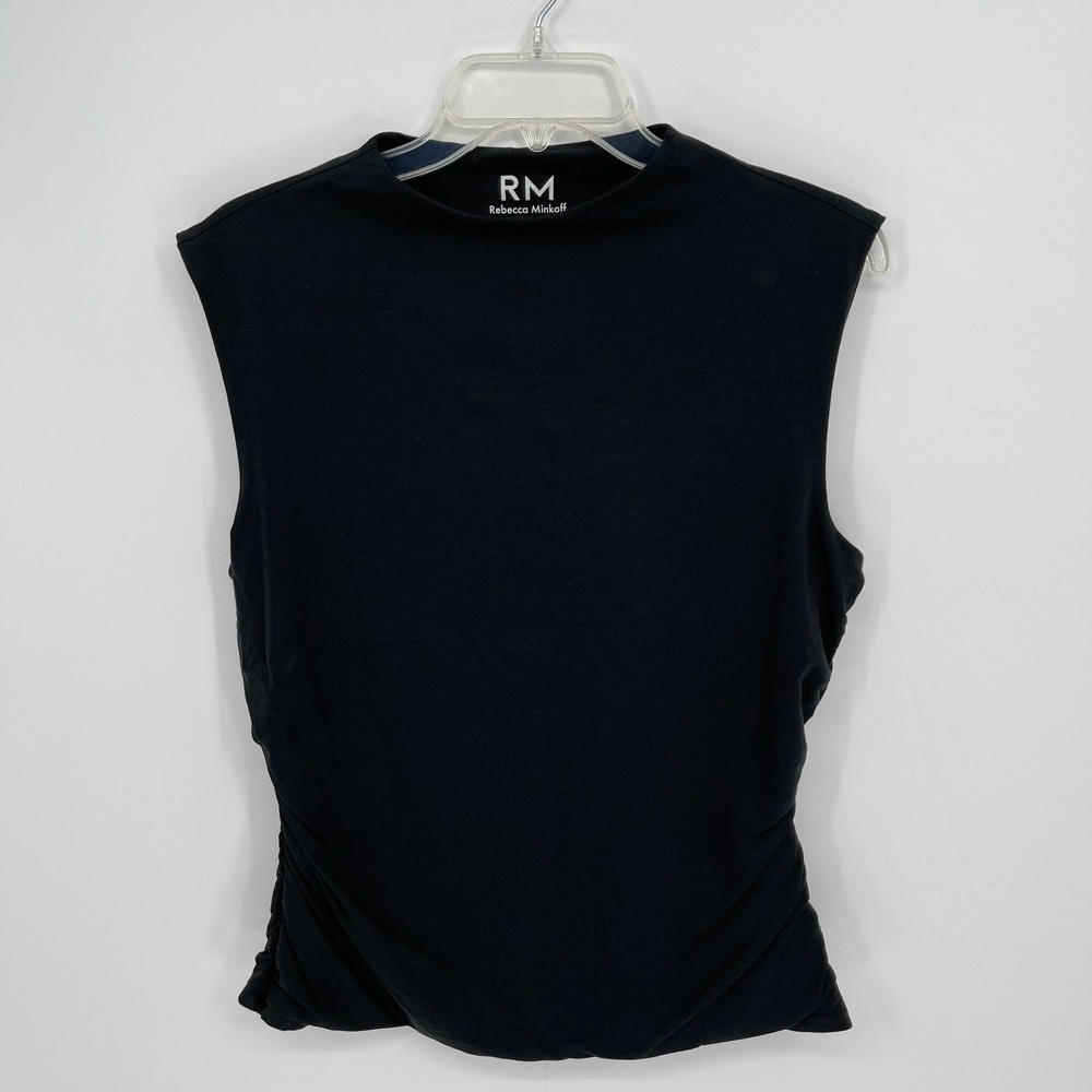 Rebecca Minkoff Women's Black Ruched Side Mock Neck Sleeveless‎ Top Size Large